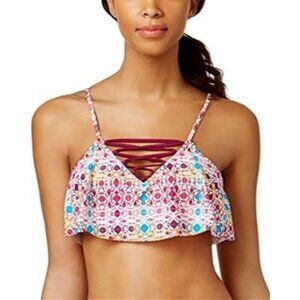 NWT Hula Honey L Strappy Flounce Lace Up Bikini Swim Top #88270